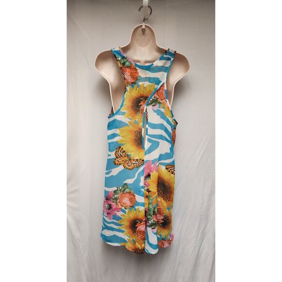 Kaktus Women's Round Neck Floral Print Sleeveless Sheer Lo-Hi Blouse Size XS - Picture 4 of 6